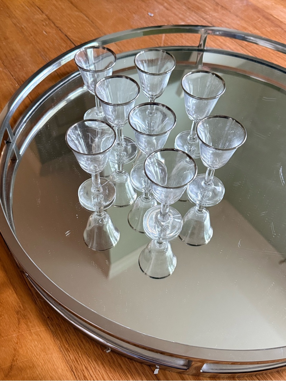 Vintage 60s Silver-Rim Cordial Glasses Set of 8